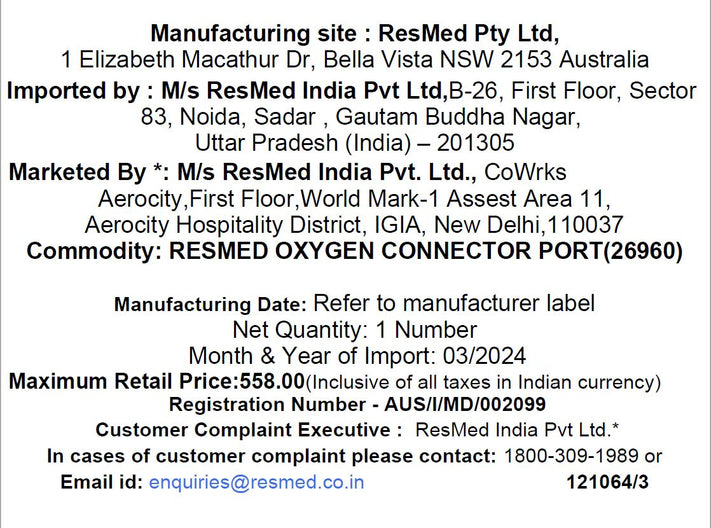ResMed Oxygen Connector Port
