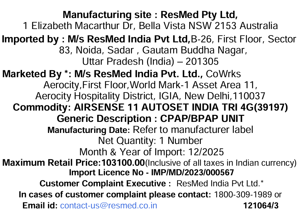 AirSense™ 11 AutoSet™ 4G- Tripack (with Humidifier and Climateline Tube)