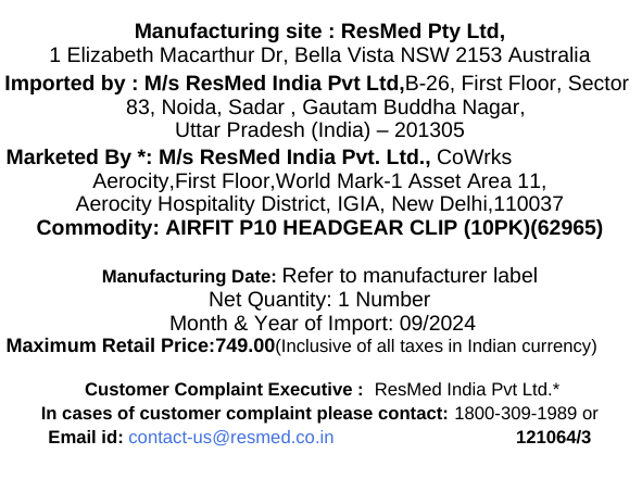 ResMed P10 Mask Headgear Clips (10PK)