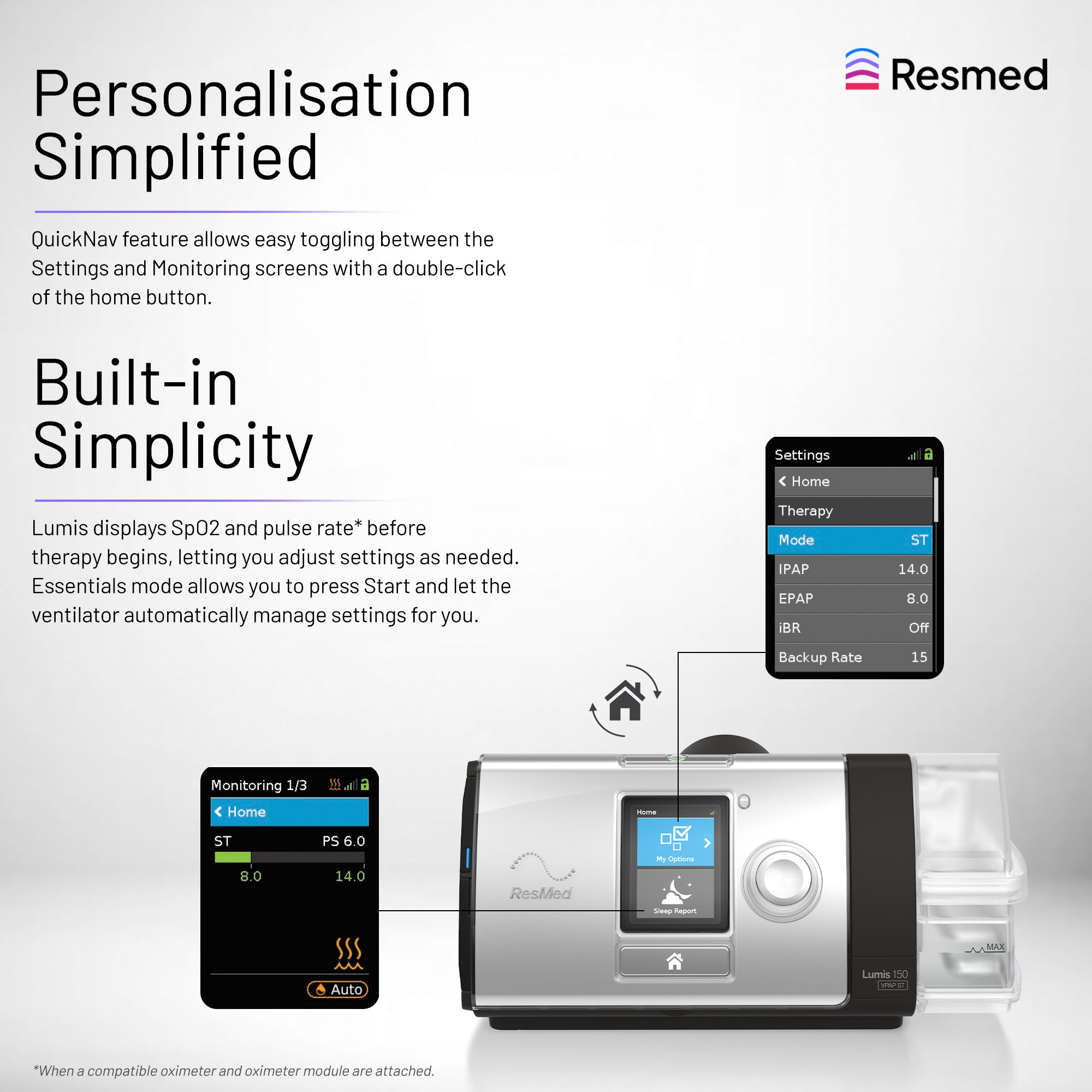 ResMed Lumis™ 150 VPAP ST Non- Invasive Ventilator Tripack 4G